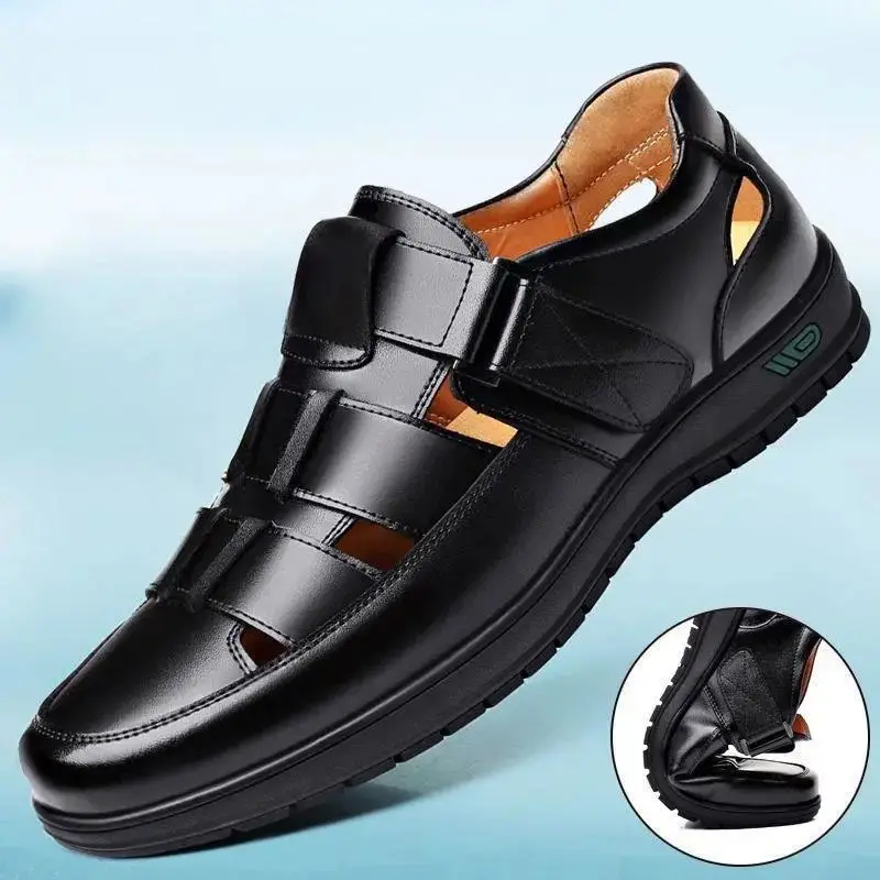 

Summer Sandal Men Hollow Out PU Leather Breathable Sandals Non-slip Flats Soft Bottom Handmade Tide Design Footwear Men Shoes