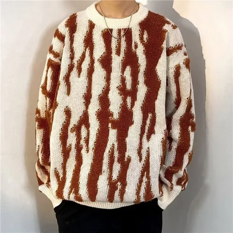 Модный мужской осенне-зимний утепленный трикотажный топ с круглым вырезом