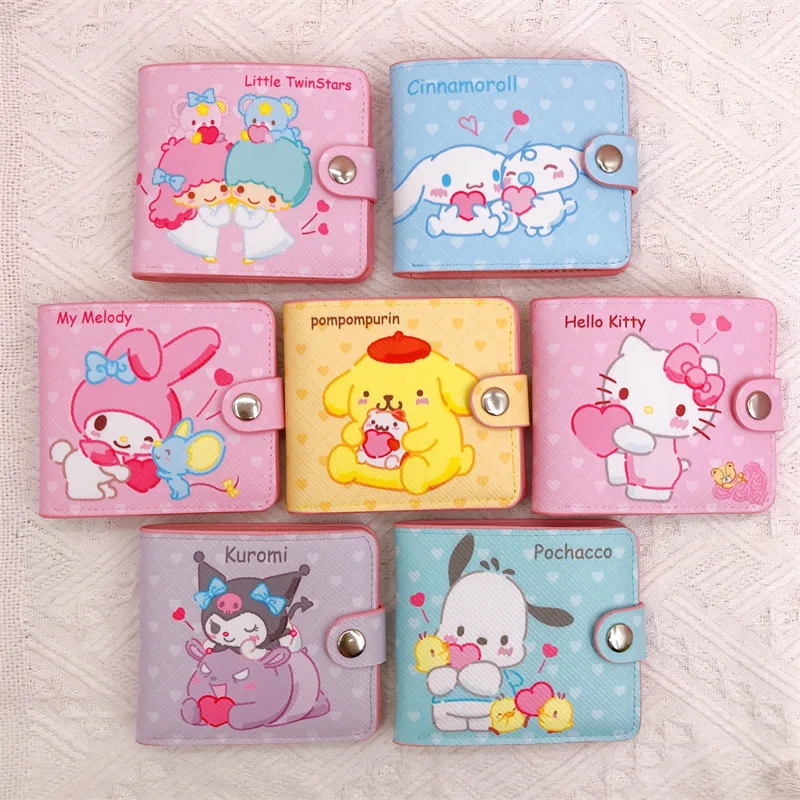 

Sanrioed Kitty Cinnamoroll My Melody Kuromi Kawaii Pochacco Pu Material 11Cm*9.5 Cm Short Wallet Coin Purse