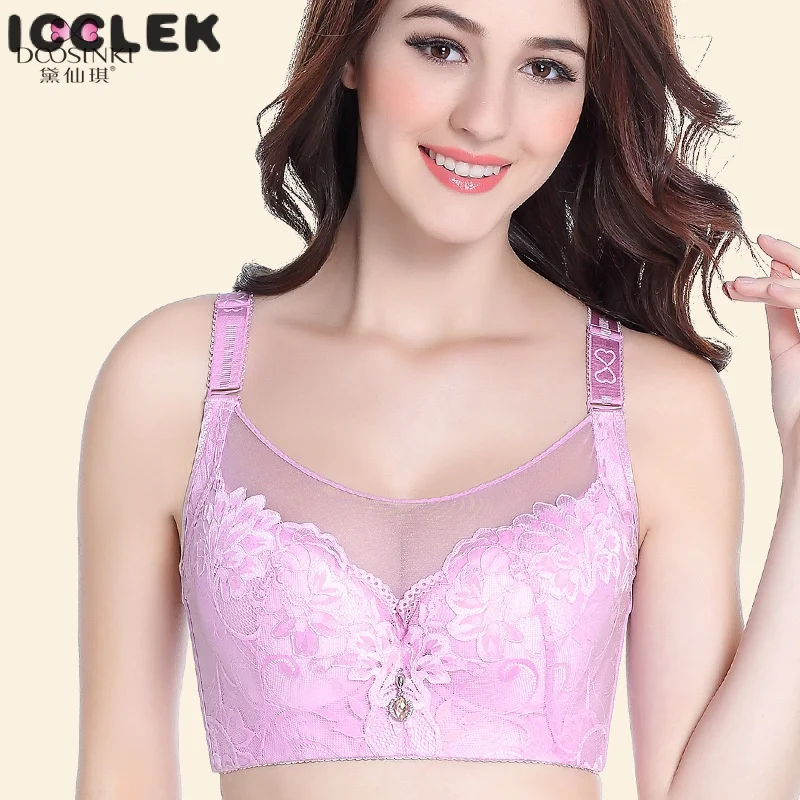

ICCLEK Lace bustier type large size bra thin large cup adjustable polymerization bra sexy underwear female large size