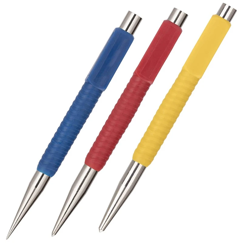

3 Pack 1/32, 1/16, 3/16 Nail Setter Center Punch Set With Stripe Grip-Hardened Alloy Steel