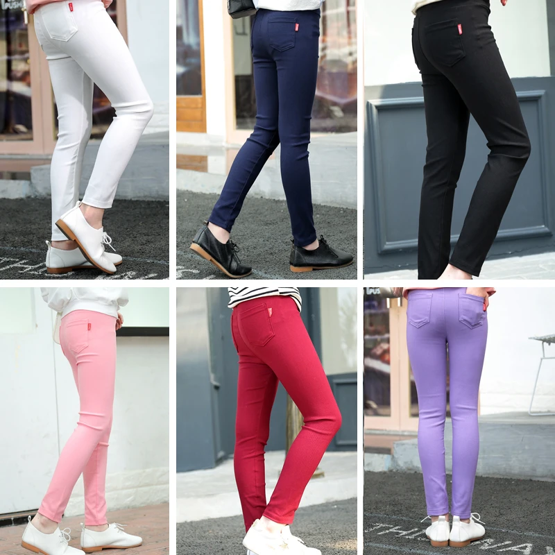 Big Small Girls Skinny Pants Stretch Children Spring Tight Jeans All-matches Pencil Pants Kids Bottoms 2-12Yrs Trousers