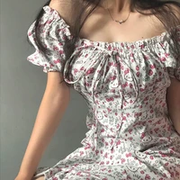 hello kitty women summer dress puff sleeve cotton print mid length y2k square neck first love girl dress suit