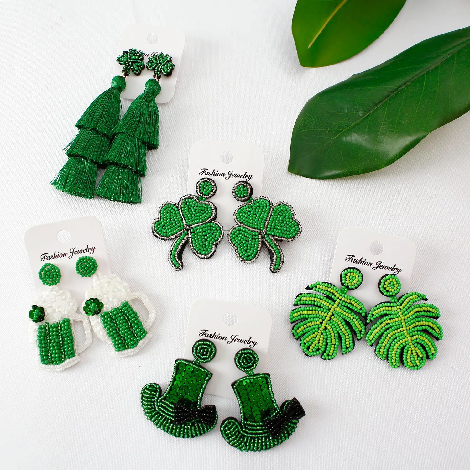 GREEN ST. PATRICK'S DAY SEED BEAD EARRINGS FOR WOMEN Triple Shamrock Clover St Paddys Earrings Luck of the Irish March Jewelry