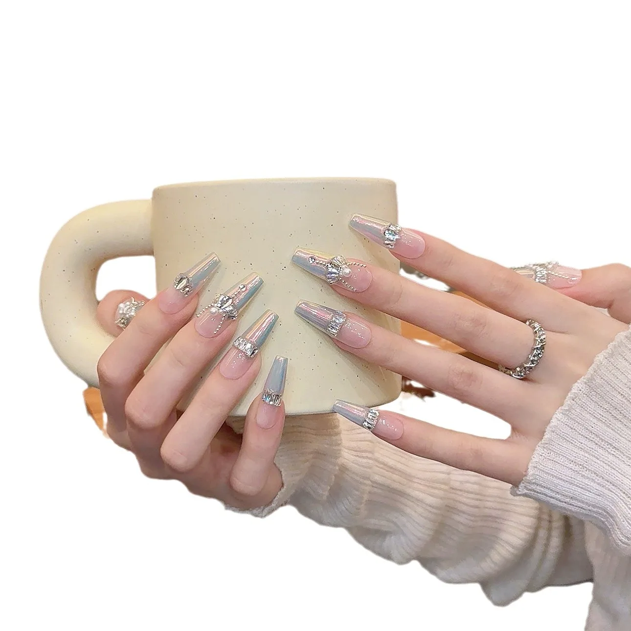 10 шт. свадебные накладные ногти с бриллиантом