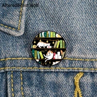 library cats whimsical cats on the book shelves pin custom funny brooches shirt lapel bag cute badge gift for lover girl friends