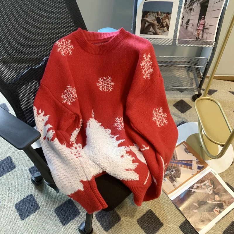 

Рождественские вязаные свитера для женщин, Зимний новый кашемировый пуловер, Модные свободные джемперы с длинным рукавом, осенняя одежда с...