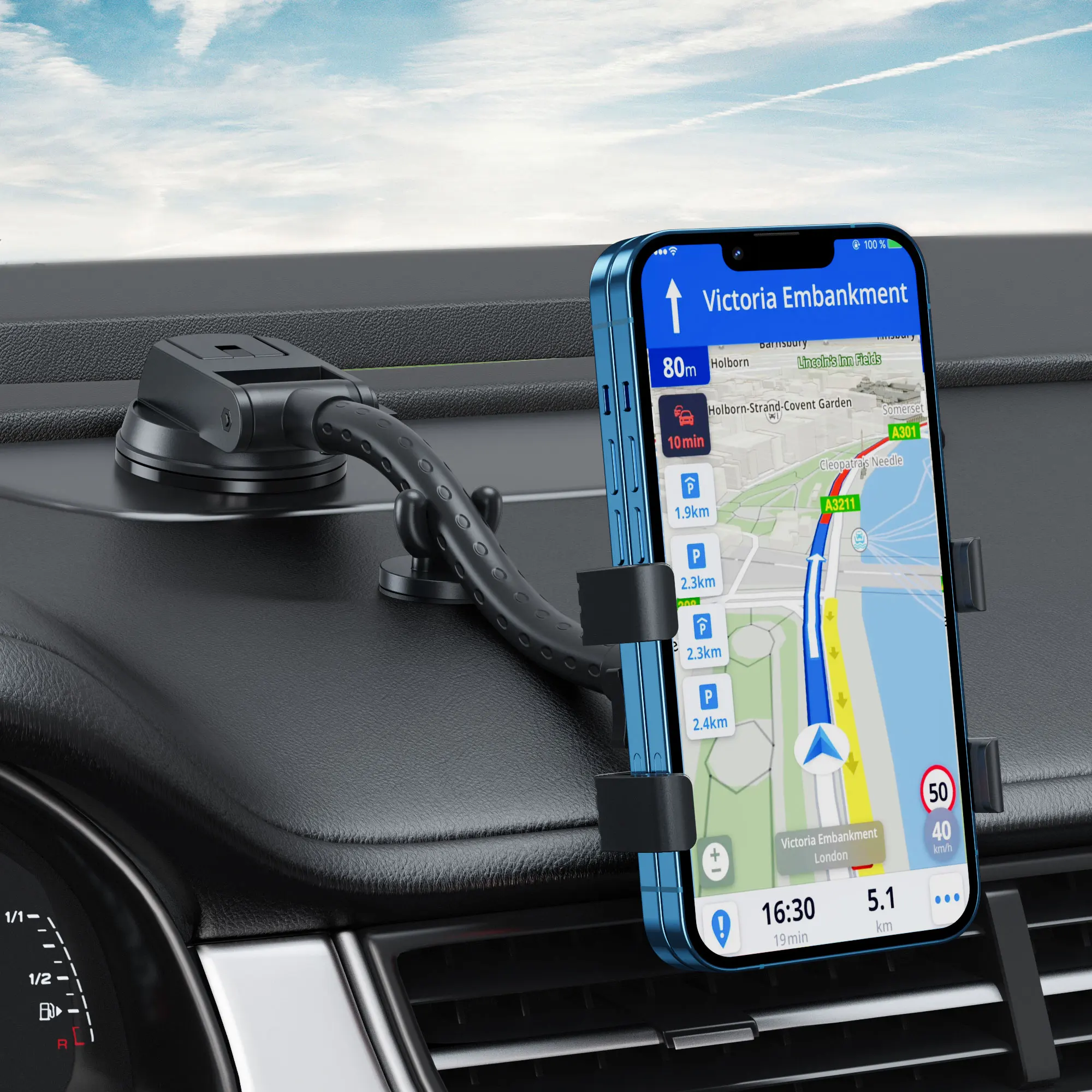 

Dashboard Phone Holder for Car【360° Widest View】9in Flexible Long Arm, Universal Handsfree Auto Windshield Air Vent Phone Mount