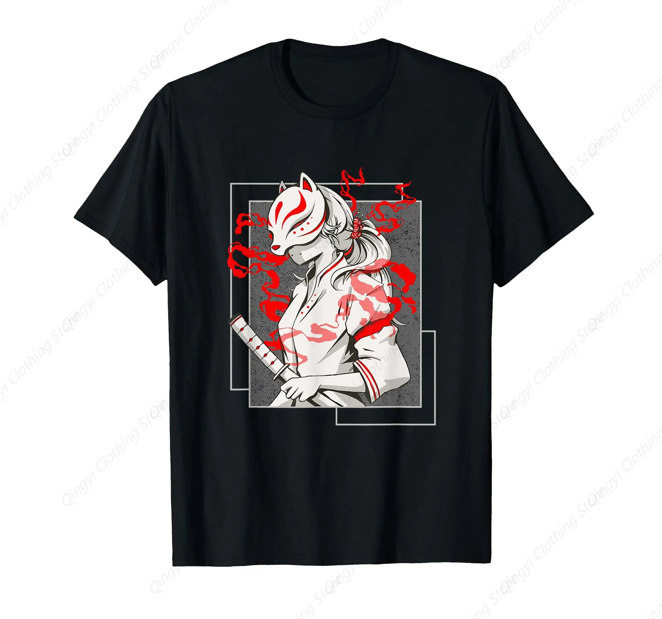Monster Kitsune Fox Anime Girl Harajuku Yokai Эстетическая футболка