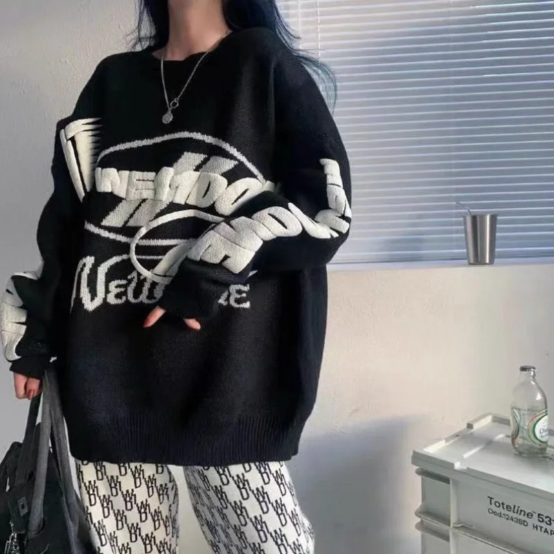 Осенне-зимний свитер большого размера корейский модный топ с принтом букв и