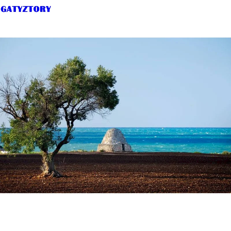 

GATYZTORY Oil Painting By Numbers City Landscape DIY Frame Wall Art Seaside On Canvas Coloring By Numbers For Living Room