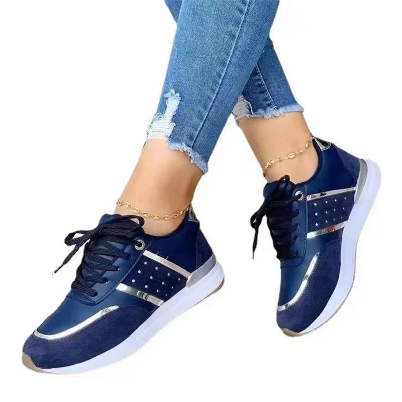 2023 Women Sneakers Platform Shoes Leather Patchwork Casual Sport Shoes Ladies Outdoor Running Vulcanized Shoes Zapatillas Mujer