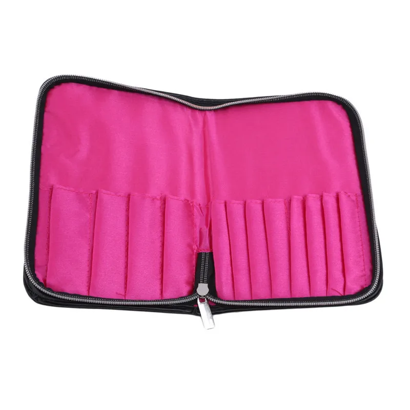 

Women Cosmetic Bag Solid Color Multifunctional Travel Make Up Bags Zipper Make-Up Case 12 Hole Pouch Red Black