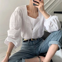 fashion vintage korean chic ol white o neck lace hem tops 2021 new all match streetwear gentle elegant solid femme hot shirts