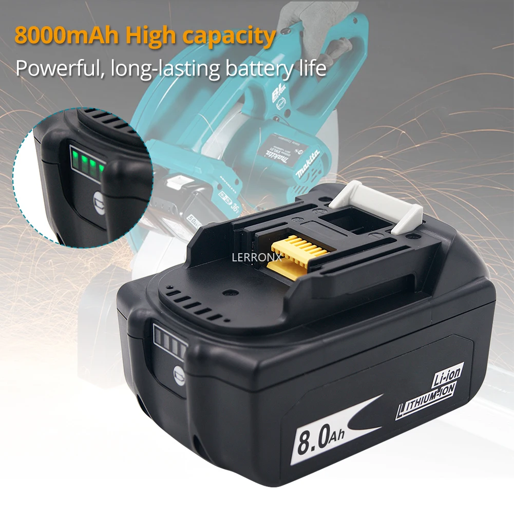 

Latest Version BL1880B BL1860 18V 8.0Ah Lithium Rechargeable Battery for Makita BL1815 BL1830 BL1840 LXT400 BL1850 BHR241Z