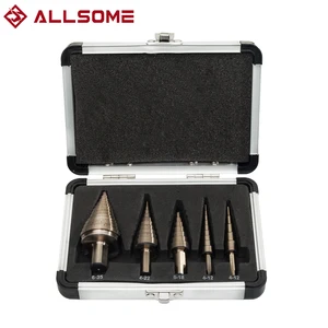 ALLSOME 5pcs MetricInch Hss Cobalt Step Drill Bit Set Multiple Hole 50 Sizes with Aluminum Case