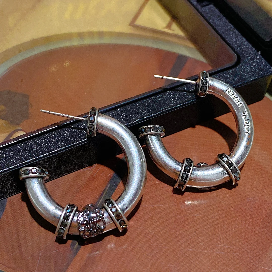 

2024 Luxury Retro Brand Two Color Metal Ear Ring Zircon Inlaid Round Earrings For Women's & Man‘s Party Gift Semicircular