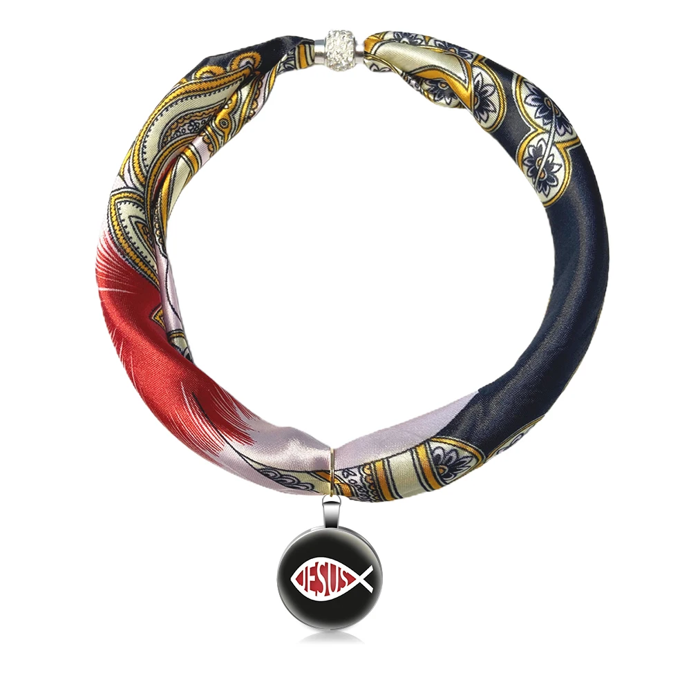 

Fashion Women Silk Scarf Multi-style Decorative Jewelry Necklace Pendant Bandana Hijabs Femme Fish Printing