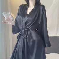 satin nightgown ice silk lady sexy solid color sweet loose pajamas womens nightgown smooth robe fashion nightshirt