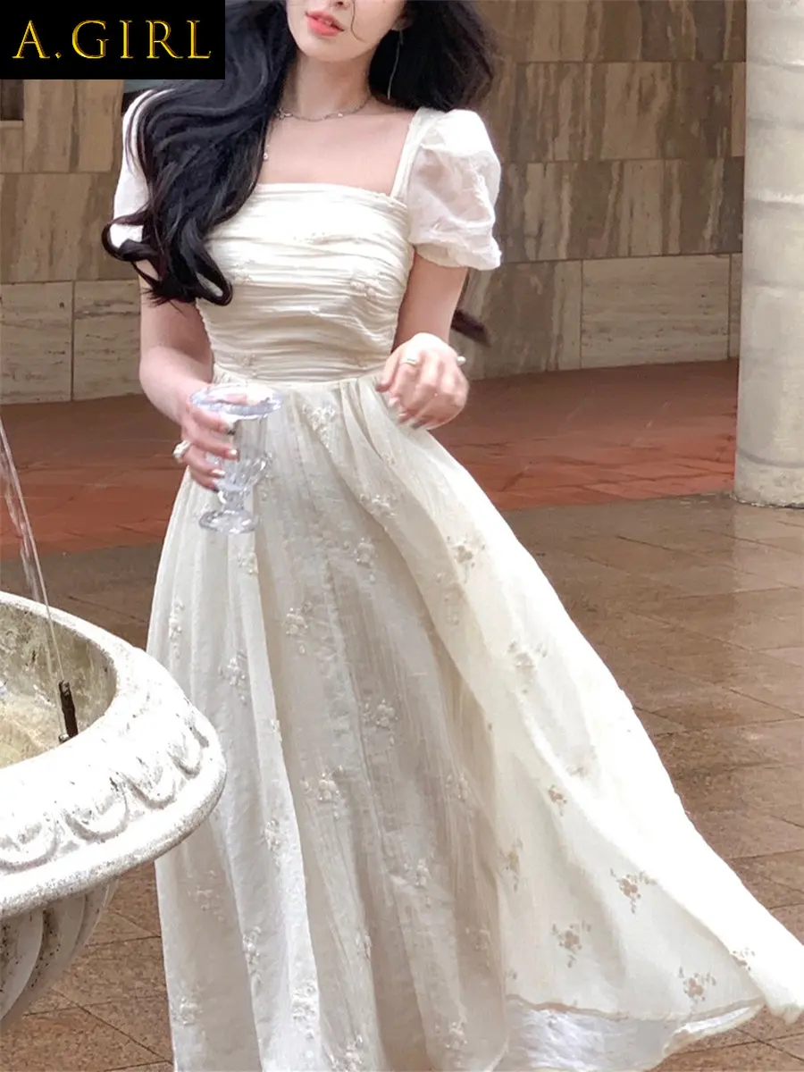 

A GIRLS Midi Dress Women Elegant Summer New Evening Party Ladies Vestidos Vintage Design Slim Clothes Female Korean Dresses