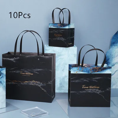 

10 шт. мраморный изысканный Подарочный пакет, простой короткий деловой Подарочный пакет, бумажный пакет для покупок, упаковочные товары