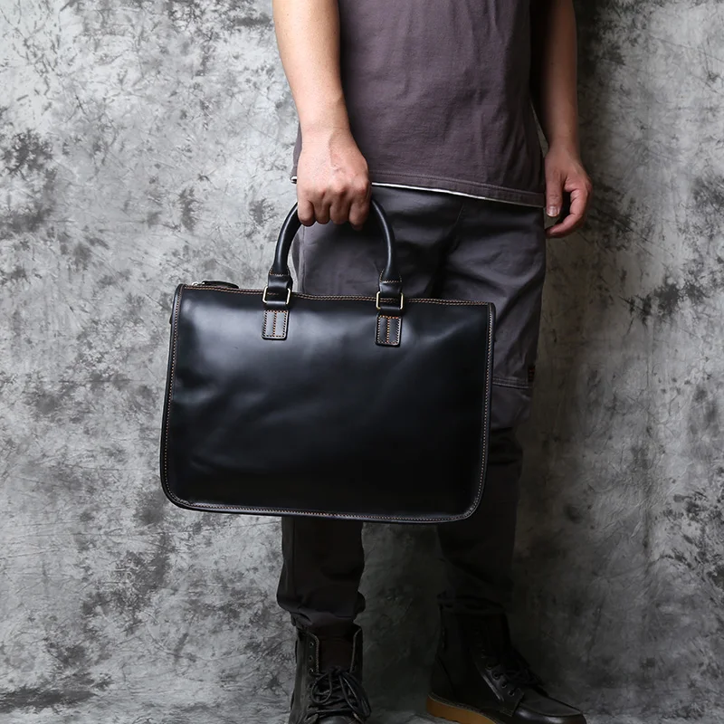 Business Leather Men Briefcase Natural Cowhide Retro Shoulder Casual One Designer Diagonal Bag Suitable 15 Inch Laptop Briefcase