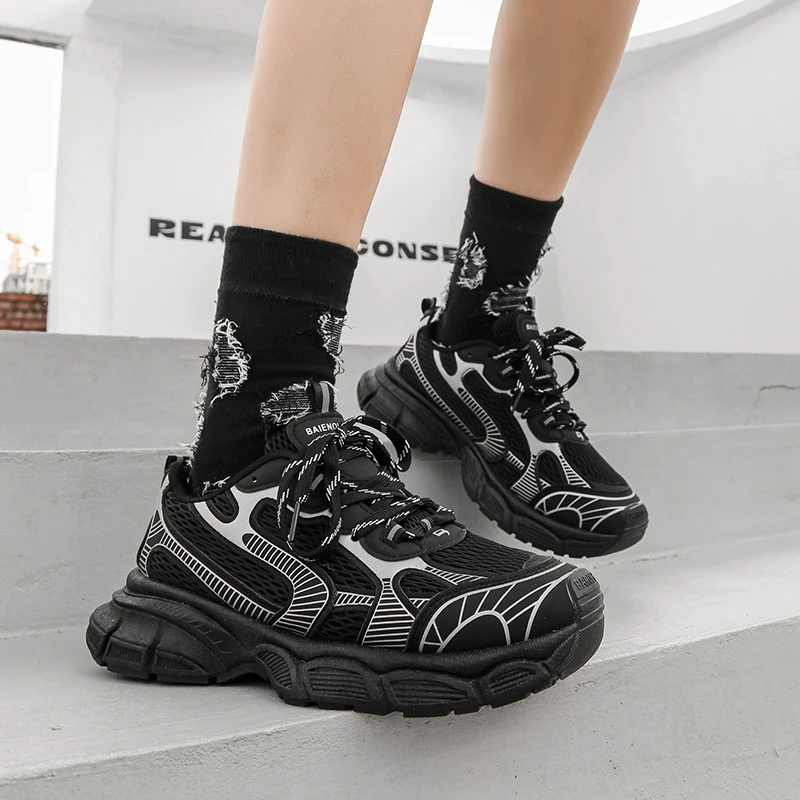 

Men's Tennis Shoes 2023 Summer New Breathable Mesh Platform Chunky Sneakers for Men Outdoor Non-slip Male Casual Running Shoes