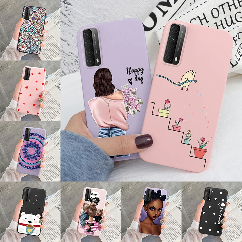 Чехол для Huawei P Smart 2021 Y7A милая кошка женская любовь цветок силиконовая Мягкая