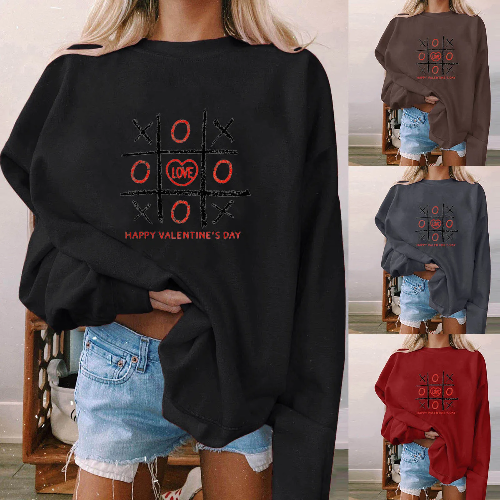 

Women's Autumn And Winter Casual Hoodless Sweater Love Printing Pullover Loose Good Vibe Sweatshirt Women Full Hand Workout Top
