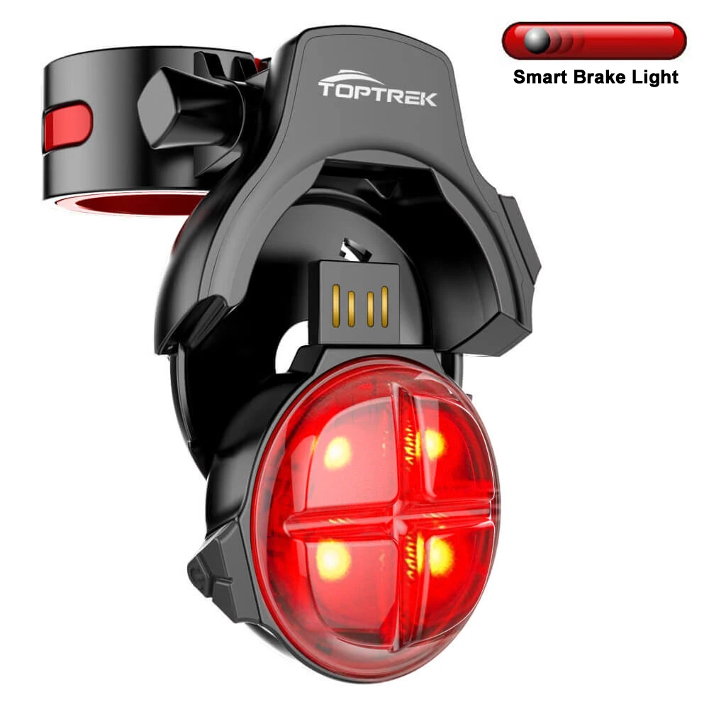 Toptrek Bicycle Smart Brake Taillight IPx5 Waterproof LED Charging Auto Sensing Cycling Tail Light Bike Rear Light Accessories