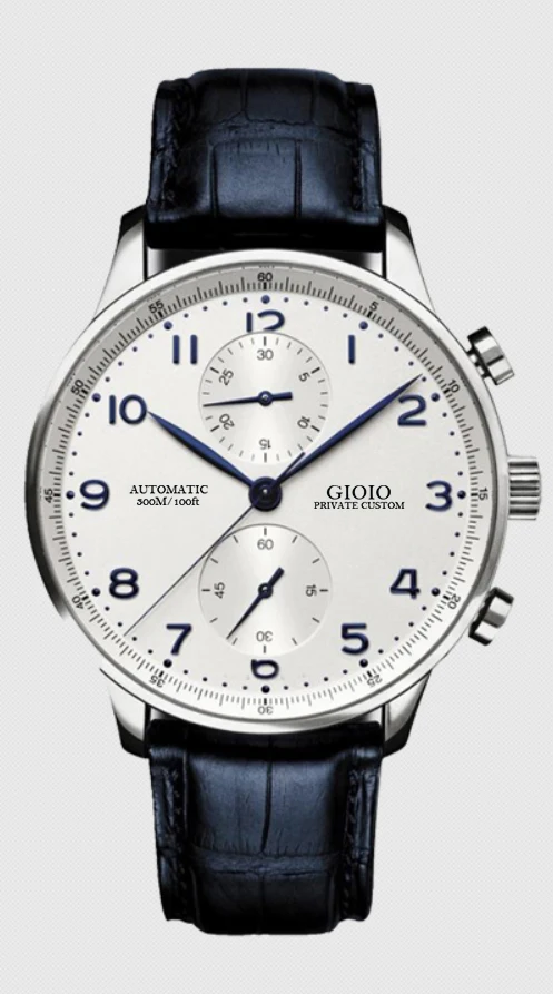 

quartz Chronograph Men Watch Black Blue Leather