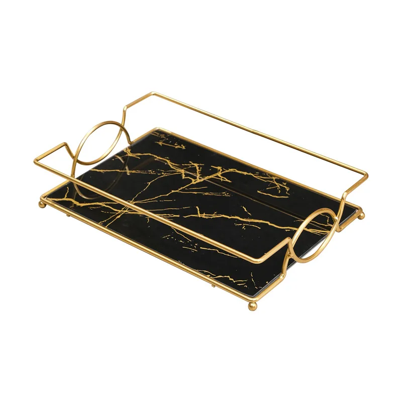 Роскошный позолоченный прямоугольный поднос для ванной комнаты стойка хранения