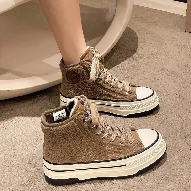 

Новые модные женские высокие туфли из овечьей шерсти, зимняя обувь на толстой подошве, кашемировая хлопковая обувь, европейские товары