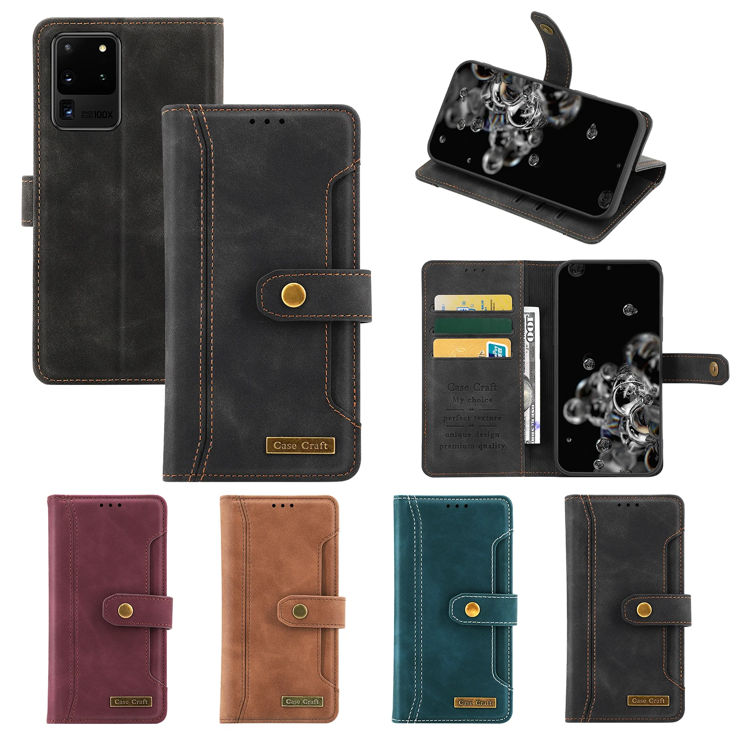 

Luxury Leather Stand Phone Case for Samsung S20 S20plus s20ultra s21 s30 s21plus 21ultra Card Slot Holder Wallet Back Flip Cover