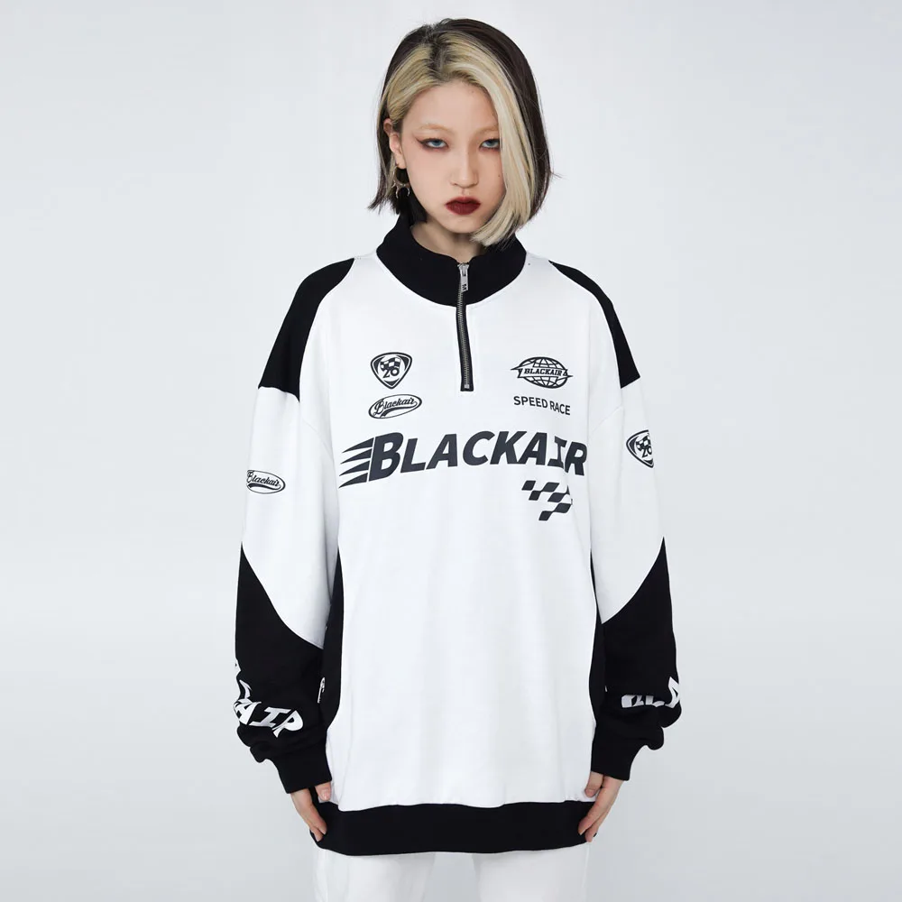 

Men Vintage Streetwear Fashion Racing Motorcycle Sweatshirt Letter Print Zipper Collar Oversize Men's Pullover Sweatshirt Unisex