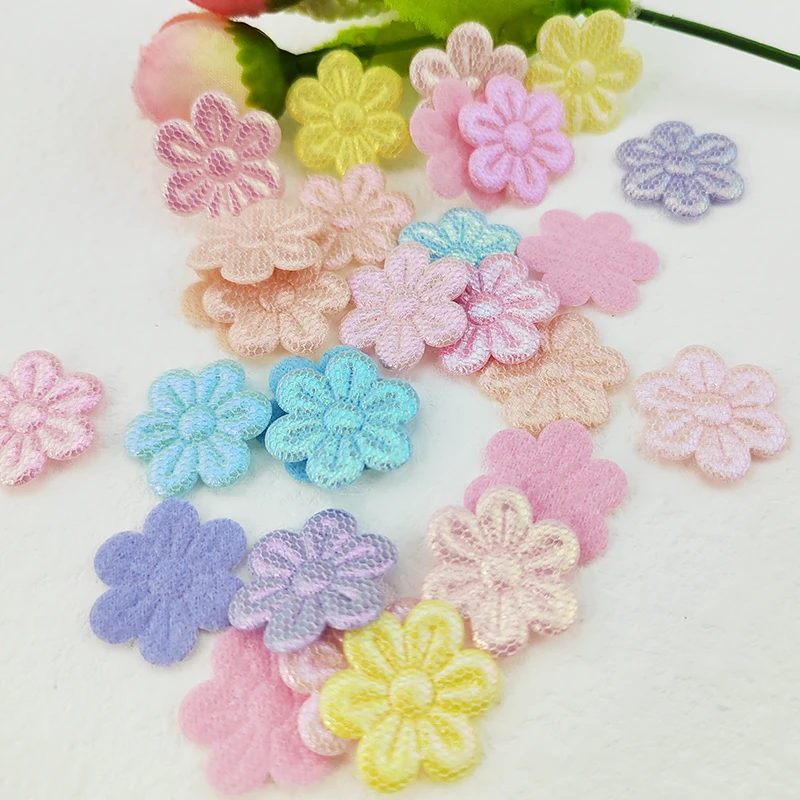 

100Pcs 2CM Shiny Flower Applique Padded Patches For Clothes Hat Crafts Sewing Supplies DIY Headwear Hair Clips Bow Decor
