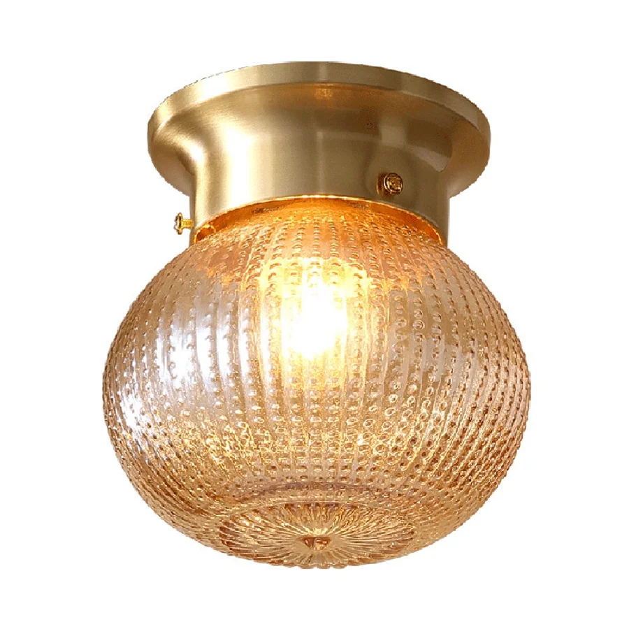 

LukLoy Pineapple Glass Ceiling Lamp Corridor Aisle Entrance Classical Copper Ceiling Lights Bedside Balcony Pineapple Lamp