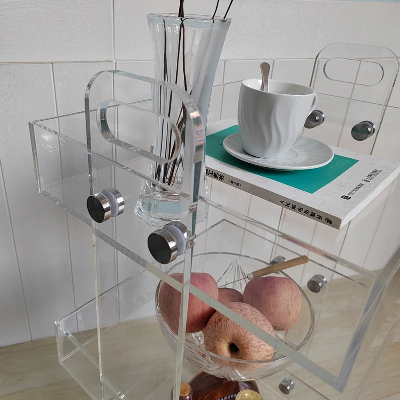 Акриловая трехуровневая Мобильная тележка тонкая для хранения переносной