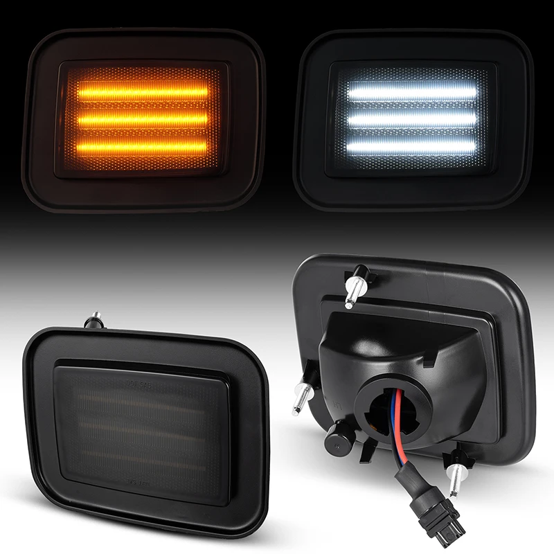 

Светодиодные передние указатели поворота, угловые боковые габаритные фонари для Hummer H2 2003-2009, последовательные янтарные указатели поворота с переключением, белые DRL