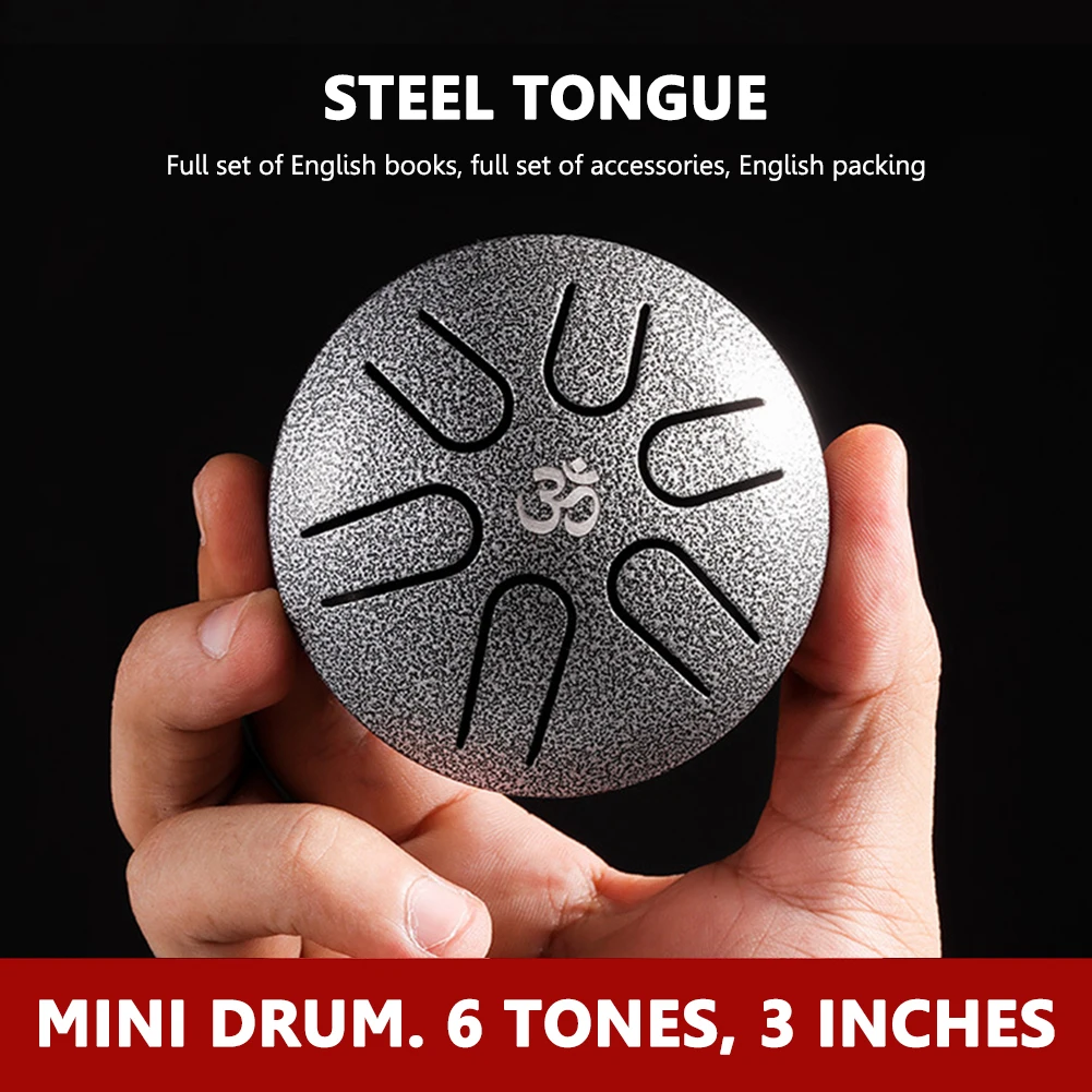 

3 inch 6 Tune Steel Tongue Drum Percussion Musical Instrument Hand Tank Drum with Bag Drumsticks Sticker for Children Beginner
