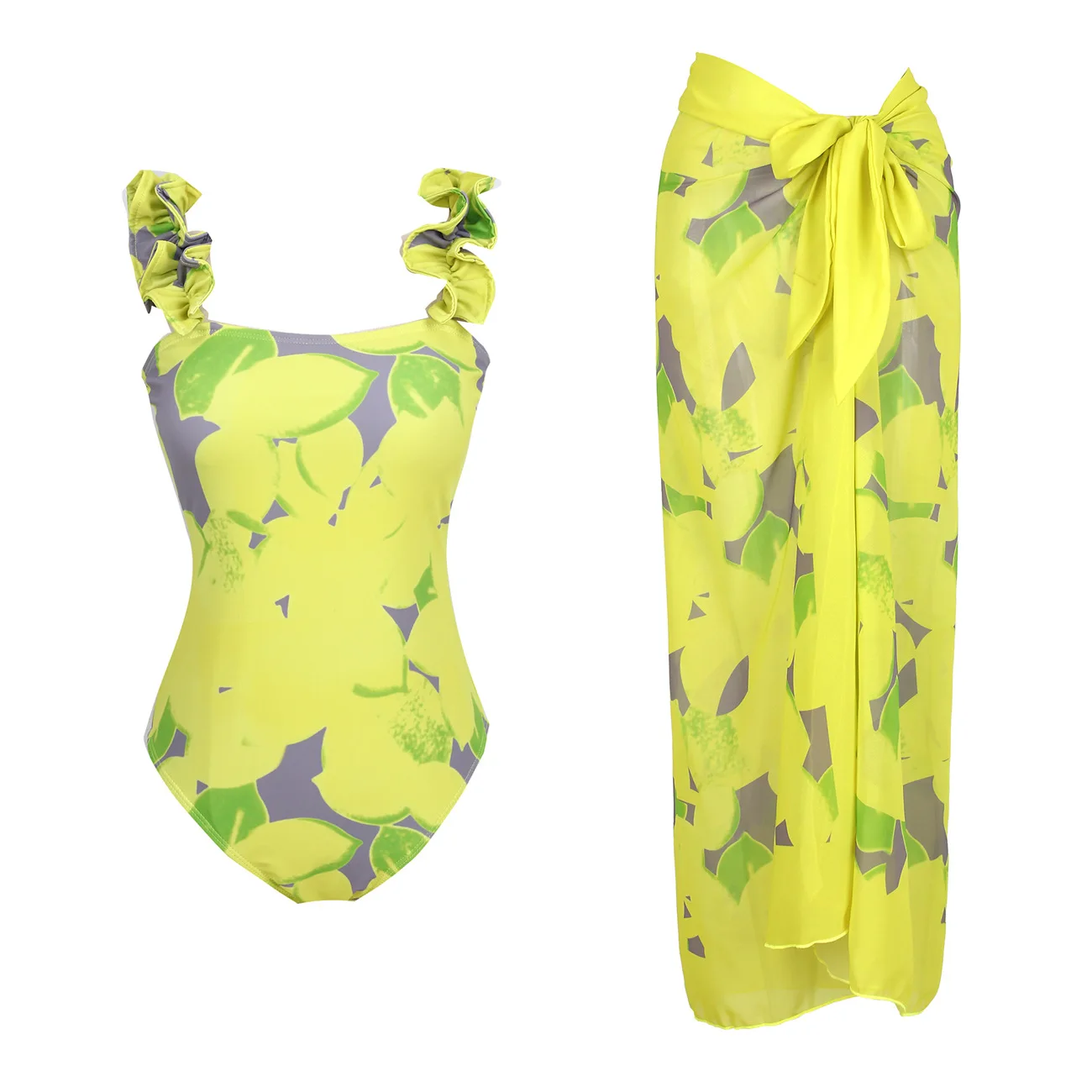 

2023 New Swimsuit Women's Two-piece Spinning Skirt Small Fresh Printing Swimwear Fashion Print Bikini Beach Wear Backless Cover