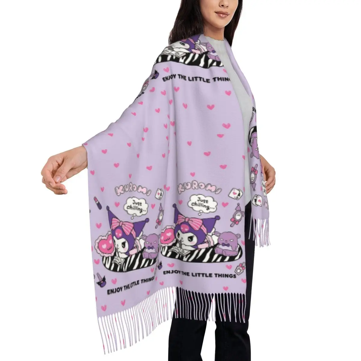 Оригинальные зимние женские шарфы с рисунком Kuromi Kawaii