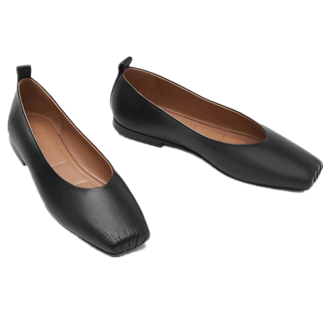 Jenny&Dave French Style Vintage Square Toe Mary Jane Shoes Casual Slip-On Loafers Women Genuine Leather Flat Shoe
