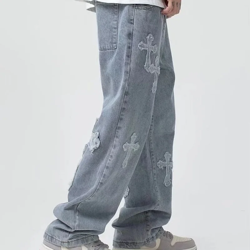Men Y2K Streetwear Baggy Jeans Trousers Cross Hip Hop Mens Loose Jeans Pants Women Oversized Boyfriend Jeans Denim Jeans