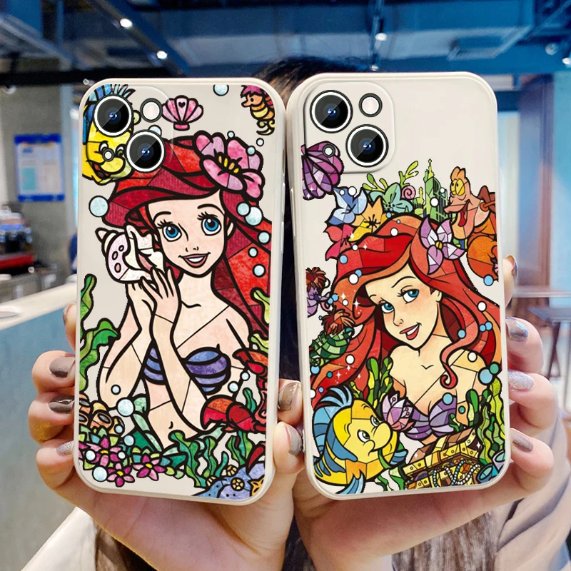 

Disney Princess Ariel Mermaid For Apple iPhone 14 13 12 11 Pro Max Plus XS XR X 8 7 SE Liquid Rope Phone Case Cover Funda