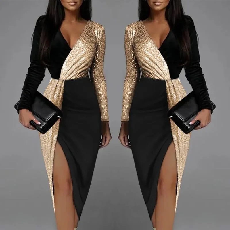 Соблазнительные элегантные черные роскошные коктейльные платья с блестками для