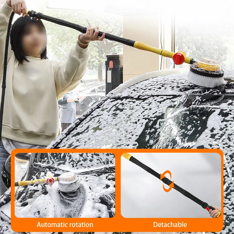 1Set Automatic Car Foam Brush Wash Professional Spray Foam Rotating Brush Portable Auto Clean Tools Wash Switch Water Flow