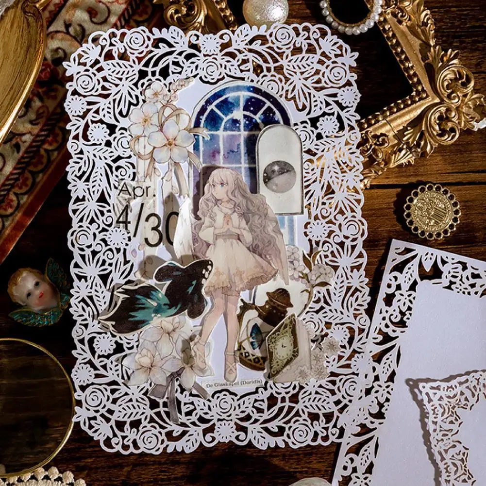 

Lace Decal Collage Card Scrapbooking Shorthand Book Journaling Decorative Photo DIY Art Albums Aesthetic Supplies Diary O9M7