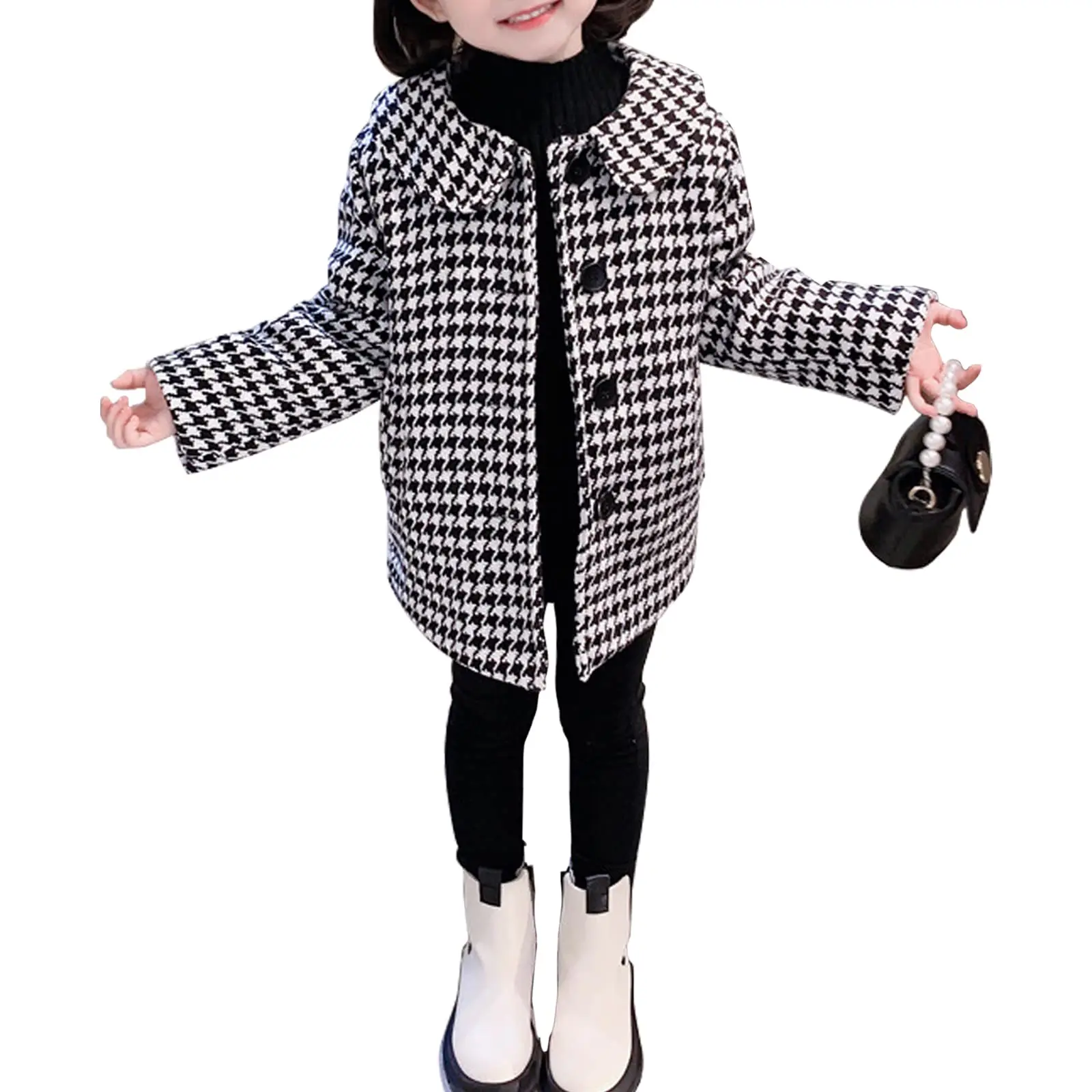 

Girls Coat Toddler Kids Winter Warm Plaid Jacket Long Sleeve Button Trench Coat Peacoat Outerwear 2-7 Years