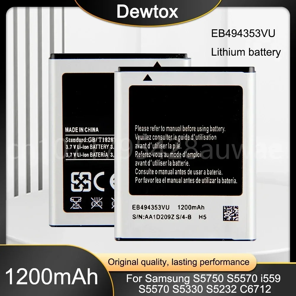 Оригинальный запасной аккумулятор EB 494353 VU для Samsung S5750 GT-S5570 I559 S5570 S5330 S5232 C6712 VA